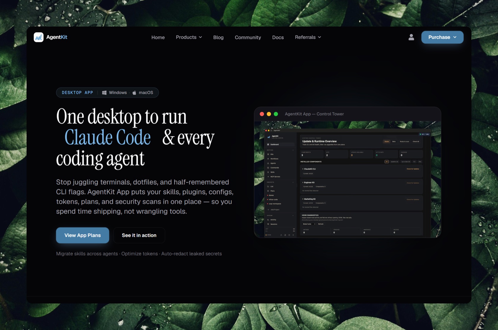 One desktop to run Claude Code and every coding agent — skills, plans, tokens, and security in one place.